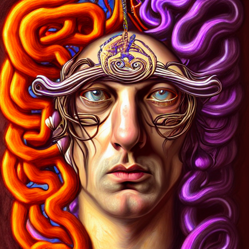 an extremely psychedelic portrait of aleistercrowley as medusa, surreal, lsd, face, detailed, intricate, elegant, lithe, highly detailed, digital painting, artstation, concept art, smooth, sharp focus, illustration