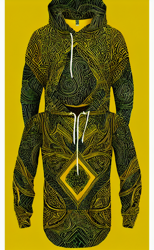 hoodie, batik pattern, yellow, green, trendsetter, fashion of the year fiction, stability, intricate, elegant, 8 k, uhd, justify, artstation, concept art, matte, sharp focus, illustration, consistent, highly detailed object content, proportional object content