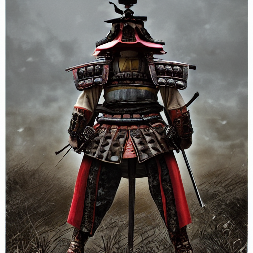 ginormous samurai standing on old japanese battlefield, detailed digital artwork, symmetrical, highly detailed, highly accurate, deep aesthetic, 8 k, highly ornate intricate details, cinematic lighting, rich colors, ray tracing, hyperrealistic, photorealistic, cinematic landscape, trending on artstation,