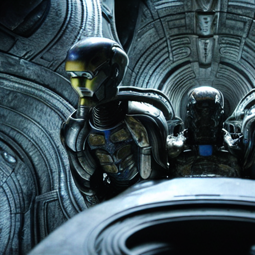 prometheus movie still frame by giger, marble bismuth and alabaster cyclop ironman
