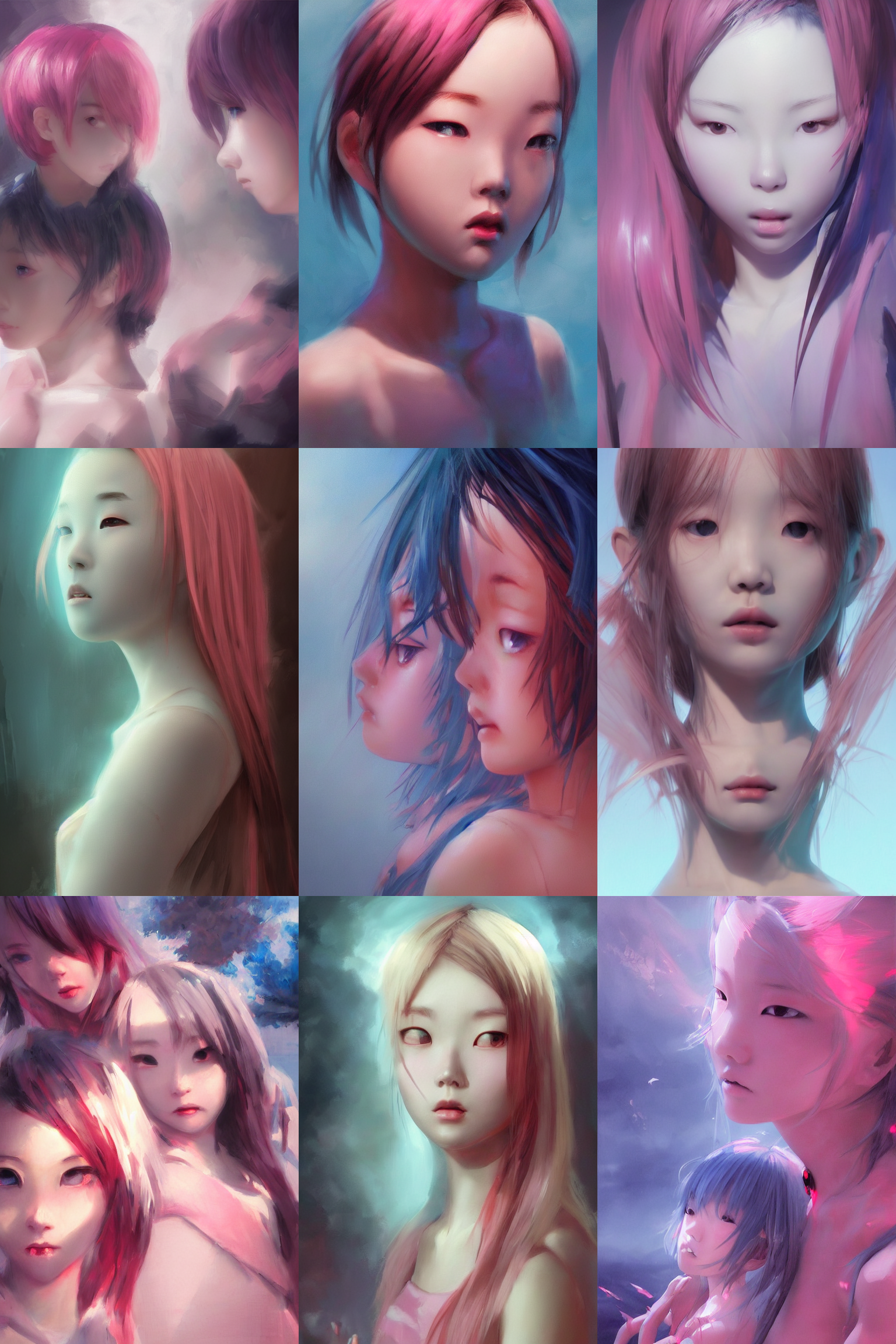3d dark infrared octane render concept art by D. Jun, by Mo Xiang Tong Xiu, by Igarashi Daisuke, beauty portrait anime minimalists girls under dark pink and blue water. cute sad face. dramatic deep light, trending on artstation, oil painting.