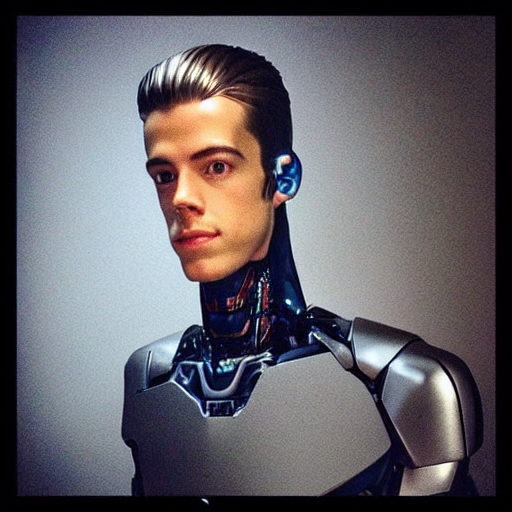 “a realistic detailed photo of a guy who is an attractive humanoid who is half robot and half humanoid, who is a male android, actor Grant Gustin, shiny skin, posing like a statue, blank stare, at the museum, on display”