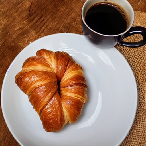 one cup of coffee and a plate with a croissant