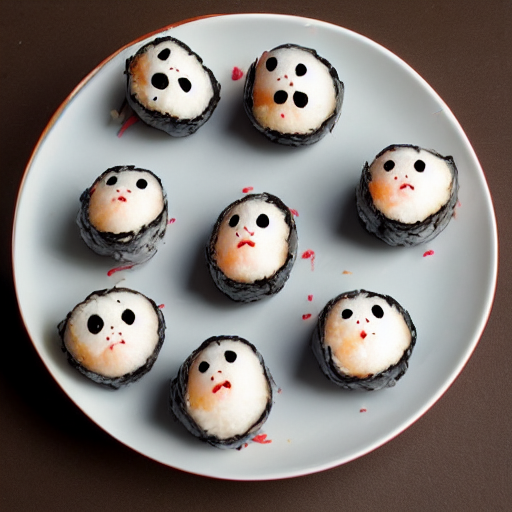 photo of onigiri with cute faces, high detail, funny, 8k,