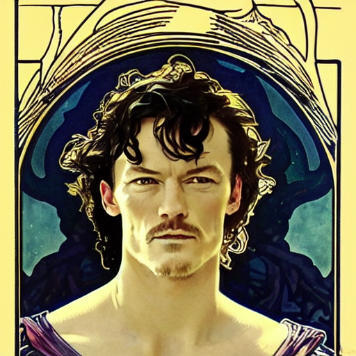 luke evans portrait by louis - theophile hingre and alphonse mucha, realistic, sharp focus, zodiac signs, tarot cards, planets, ethereal, art nouveau, magic, moon, sun, crown, dreamy, royal, jewellery
