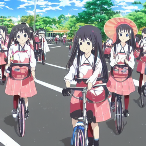 too many Japanese high school girls going home on bicycles, by Kyoto Animation