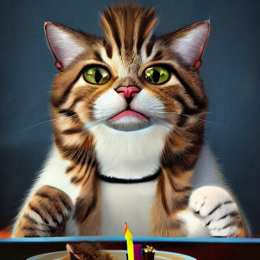 a cat celebrating his birthday. highly - detailed digital art, artstation cgsociety masterpiece