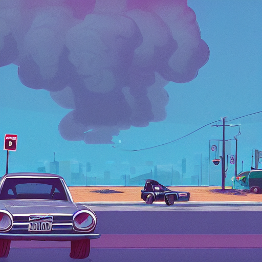 car chase in the style of simon stalenhag