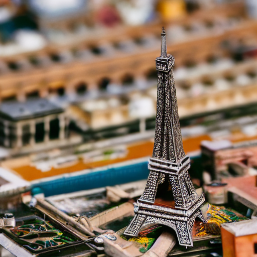 a macro photo of a very detailed miniature model of the eiffel tower, close - up, intricately detailed buildings, cars and people, intricately detailed markings, intricate textures, warm lighting, vivid colors, realistic octane render, hyper realistic render, volumetric shading, depth of field, raytracing, 8 k,