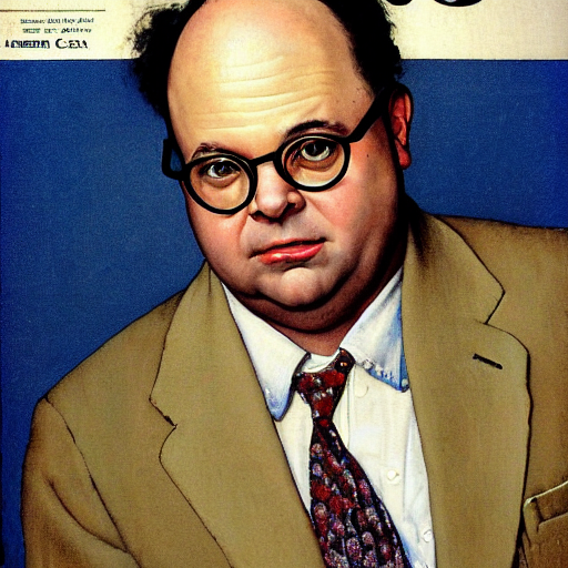 dream Norman Rockwell portrait of Jason Alexander as George Costanza with glasses