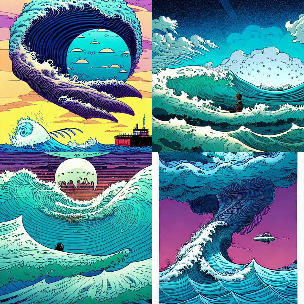 an ocean wave swirling in the sky by simon stalenhag and geoff darrow and dan mumford