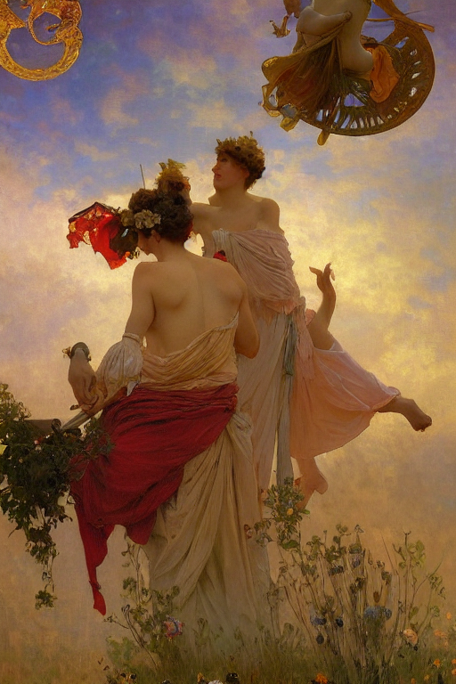 nomans sky, Ilya repin, alphonse mucha, and Edmund Blair Leighton A meaningful painting in an symbolist style, oil on canvas, baroque, beautiful lighting, trending on Artstation, Highly detailed