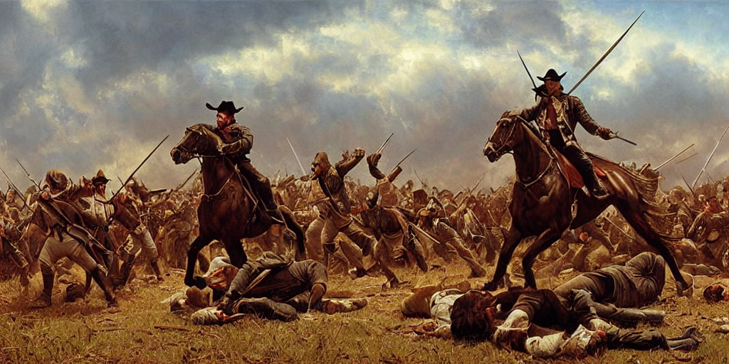 the Texas revolution, battle scene, cinematic, epic, amazing, wow, beautiful painting, by Ted Nasmith