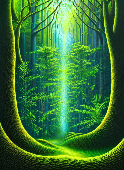 lush forest, high detail, 4 k, surrealism style by john alex grey, artstation