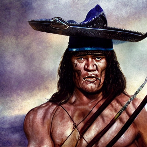 conan the barbarian on a bicycle smoking a pipe in a sombrero, photorealistic