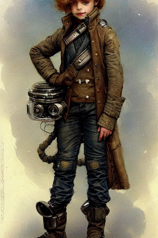( ( ( ( ( 2 0 5 0 s retro future 1 0 year boy old super scientest in space pirate mechanics costume full portrait. muted colors. ) ) ) ) ) by jean - baptiste monge!!!!!!!!!!!!!!!!!!!!!!!!!!!!!!