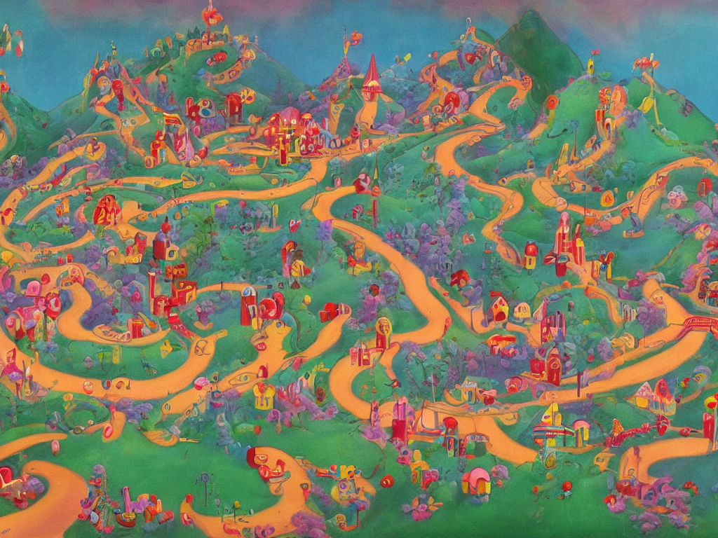 Beautiful painting of Candyland in the 1930's