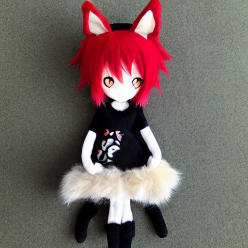 cute fumo plush fox girlboss, floppy ears, gothic maiden, alert, furry anime, smile