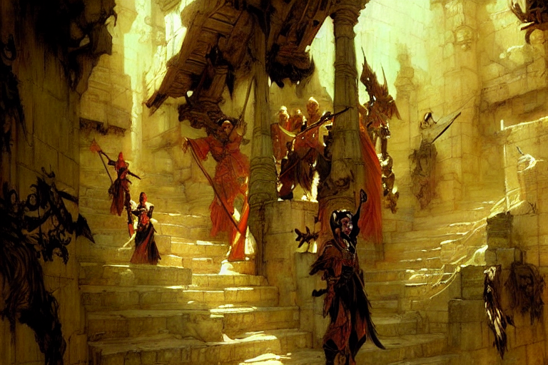 wuxia, dungeon, painting by gaston bussiere, craig mullins, j. c. leyendecker