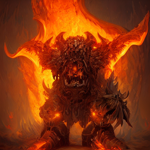 ragnaros the fire lord, au naturel, hyper detailed, digital art, trending in artstation, cinematic lighting, studio quality, smooth render, unreal engine 5 rendered, octane rendered, art style by klimt and nixeu and ian sprigger and wlop and krenz cushart