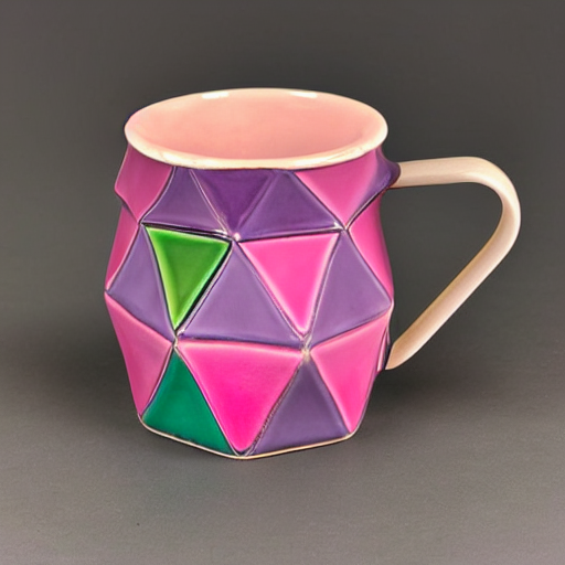 avant - garde geodesic triangle ceramic mug with pink and purple pearlescent glaze