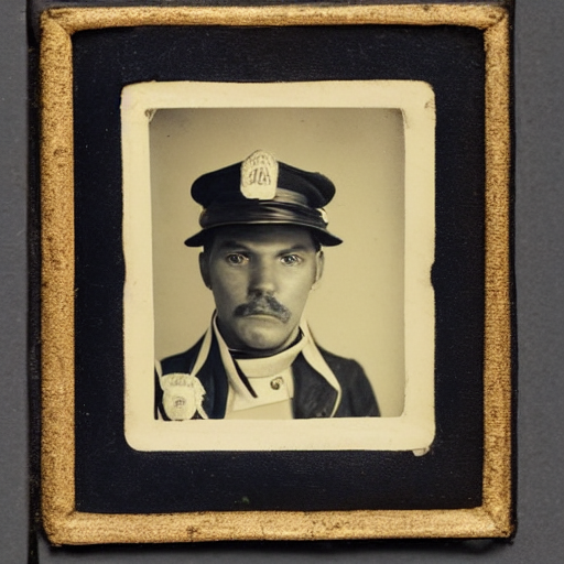 close up portrait of a policeman police officer photo by Diane Arbus and Louis Daguerre