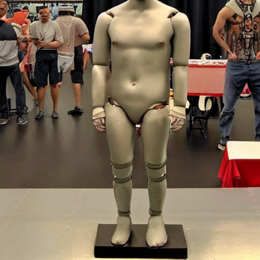 “a realistic detailed photo of a guy who is an attractive humanoid who is half robot and half humanoid, who is a male android, American freestyle and folkstyle wrestler from Oklahoma AJ Ferrari, shiny skin, posing like a statue, blank stare, at college, on display”