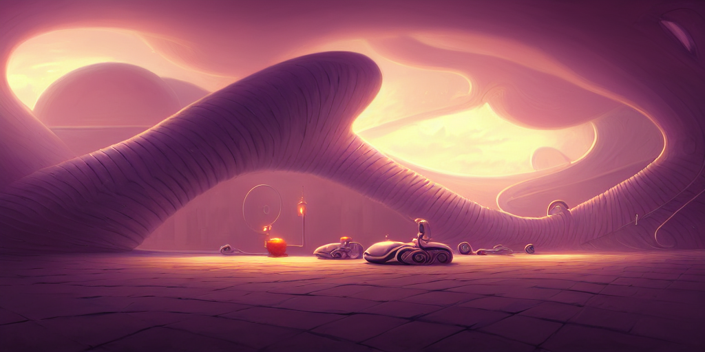 beautiful digital illustration of a curvilinear robotic worm by Andreas Rocha, curvilinear architecture, fluffy pastel clouds, cinematic, architecture, concept art, deviantArt, artsation, artstation HQ, HD, 16k resolution, smooth, sharp detail, amazing depth, octane, finalRender, Unreal Engine