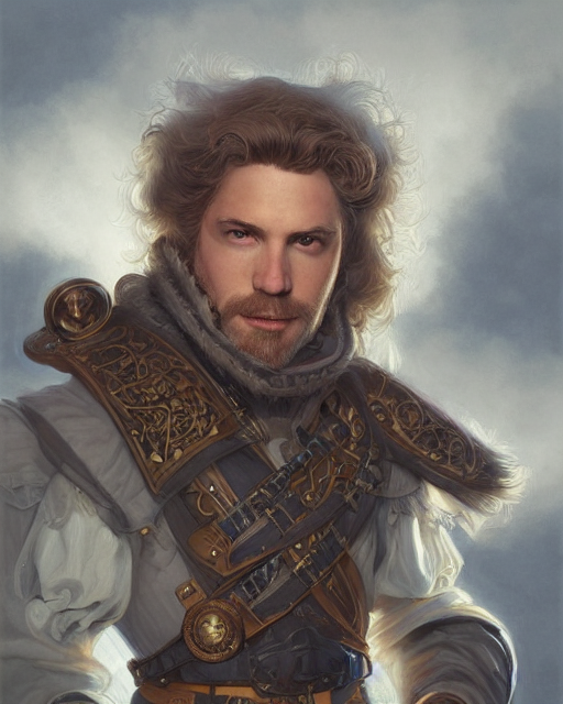 white male rogue bard portrait, highly detailed, very intricate, symmetrical, cinematic lighting, closeup painted portrait, by donato giancola and rossdraws and magali villenueve, featured on artstation