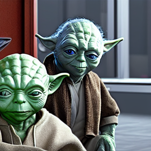 yoda at the barbershop, highly detailed, unreal render, 4k hdr