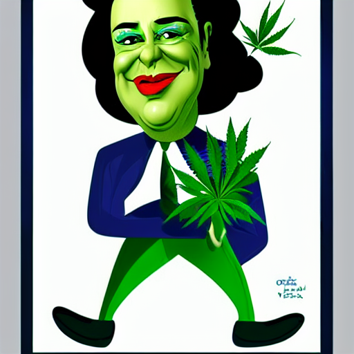 cartoon caricature portrait of a cannabis themed character. octane 4 k render by eyvind earle, female mean fat politician australian award winning political comedy illustration