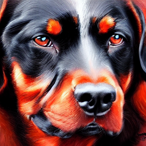 red rottweiler, oil painting, artgerm, portrait, highly detailed, artstation