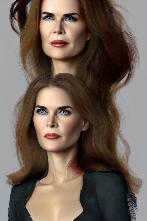 mix of beautiful young maria shriver, mariel hemmingway, brooke shields, nicole kidman and elle macpherson as an alien creature, thin lips, hair tied up in a pony tail, dark blonde hair, colorful, artstation, cgsociety