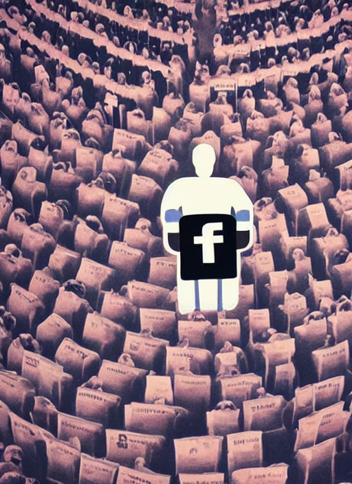 Facebook overlords as fat police pigs, Handmaid's Tale, 1984, reproductive rights, META inc, Technocracy, imperialism, chaos, crowd of people uprising, symbolist, soft colors, dramatic lighting, smooth, sharp focus, extremely detailed, aesthetically pleasing composition