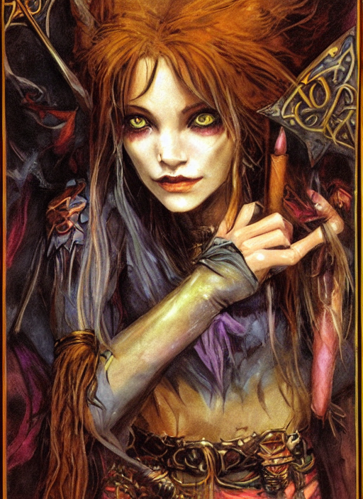 portrait of young female sorceress of doom, beautiful! coherent! dungeons and dragons character, by brian froud, strong line, night color, high contrast