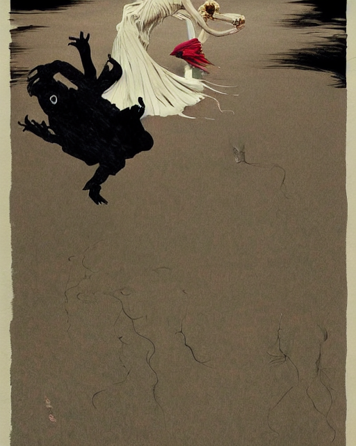 Two dark figures dancing in the cold decayed factor in the style of Francis Bacon, Esao Andrews, Zdzisław Beksiński, Edward Hopper, painted by James Gilleard, surrealism, airbrush, very coherent, triadic color scheme, art by Takato Yamamoto and James Jean