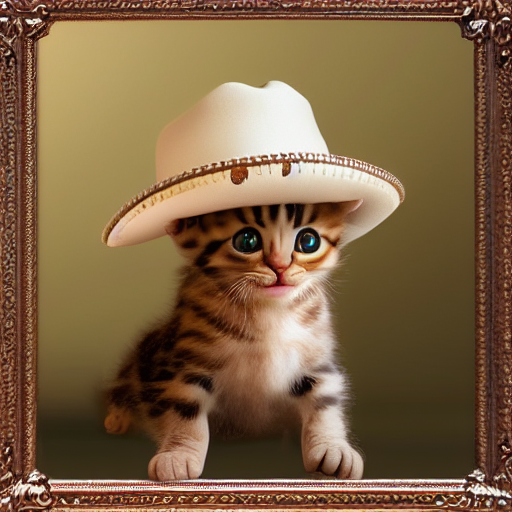 realistic baby kitten with cowboy hat, photorealism, old west