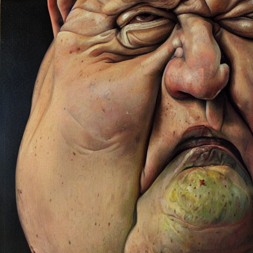 high quality high detail painting by lucian freud, hd, portrait of angry fat man