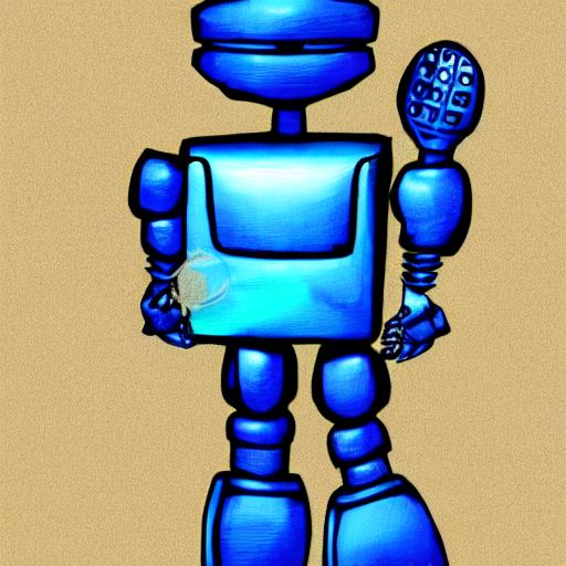 a cute blue metallic robot in the style of donatello's david