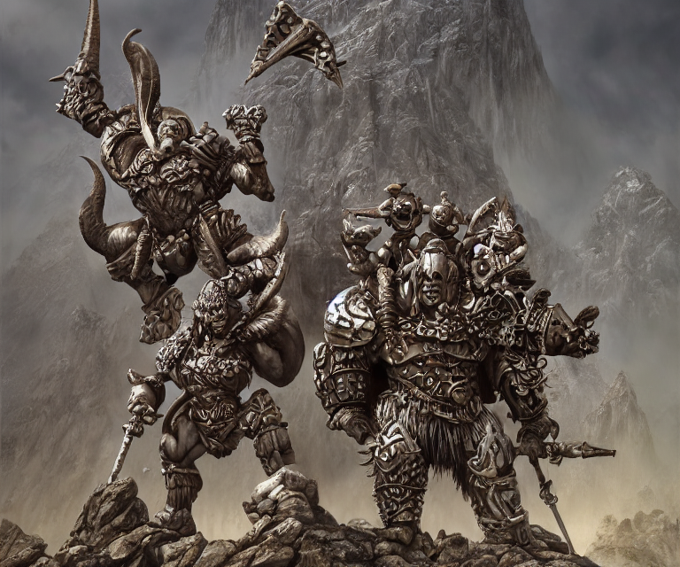trailcam footage grotesque horrific stylistic vray 3 d render of warhammer, silver ornate armor slim bodybuilder warriors, mountains and giant gothic abbeys, hyperrealism, fine detail, 8 k, artsation contest winner, cgsociety, fantasy art, cryengine, brush strokes, oil canvas by mandy jurgens and michael whelan