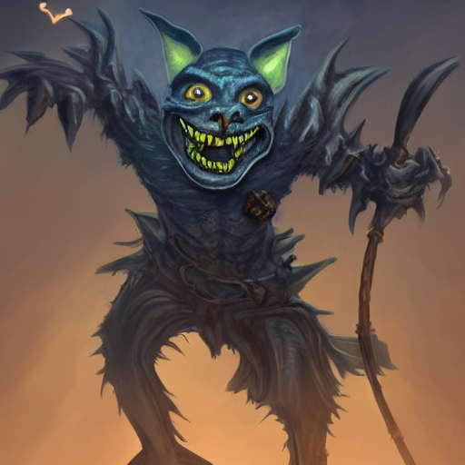 a highly detailed flying goblin with grey skin and blue eyes that glow, grey background, surrounded by wind, like magic the gathering, goblin chainwalker, digital art, by christopher rush