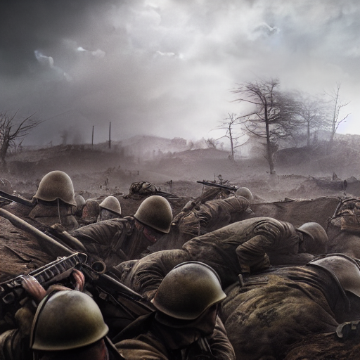 war in the trenches by otto dix, hyperrealistic, unreal engine, masterpiece, 3 d render, aesthetic