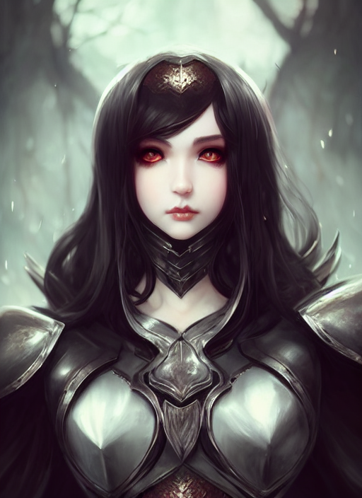full plate armor!!! beautiful and elegant dark hair female vampire!! gorgeous ayes!! character concept art, sharp focus, octane render! unreal engine 5! highly rendered!! trending on artstation!! detailed linework!! illustration by artgerm, wlop, and chie yoshii