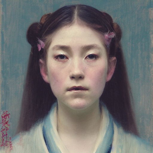 girl with pigtails, in kimono, closeup portrait frontview, ethereal, jeremy lipking, tim rees, joseph todorovitch